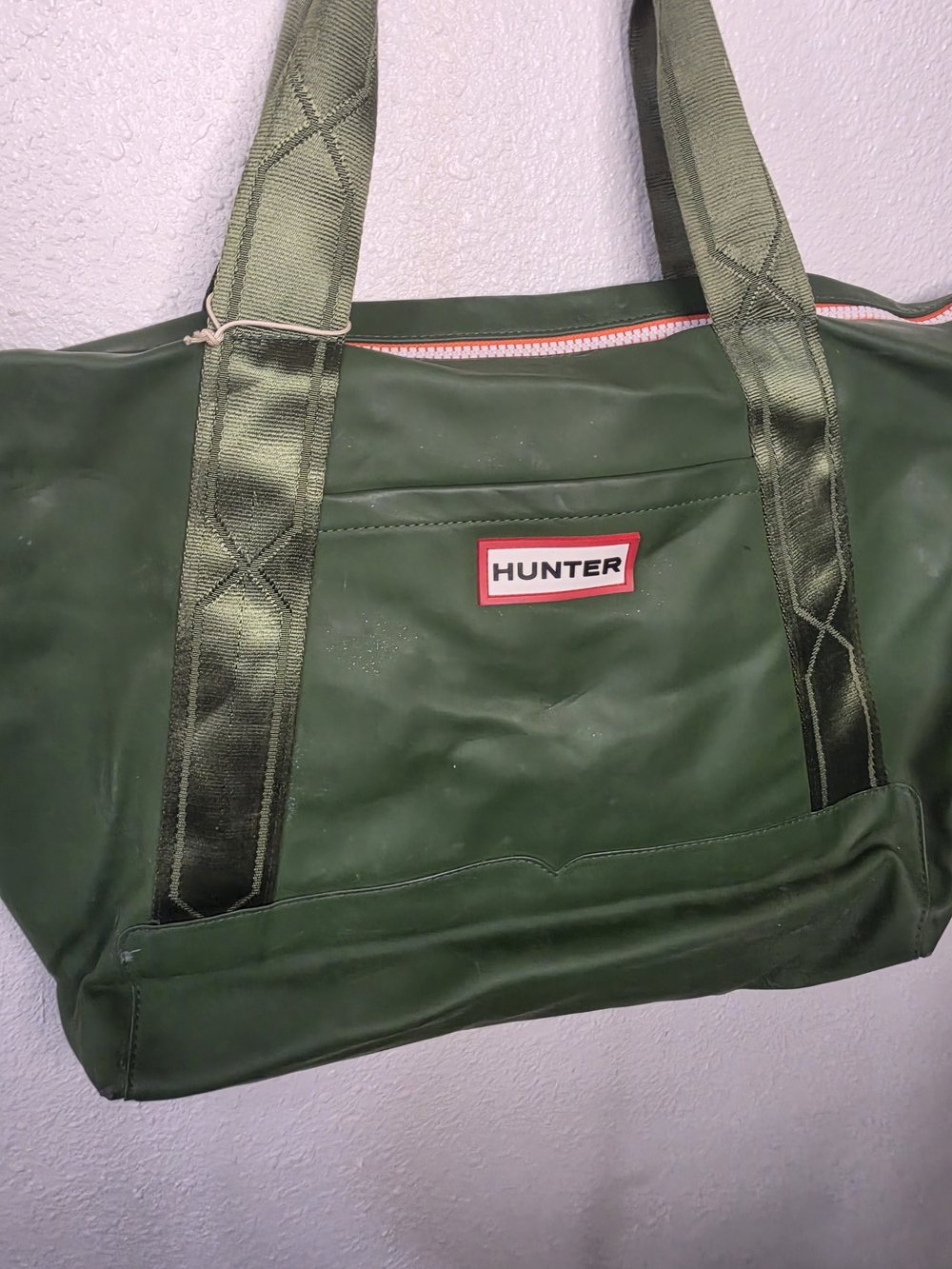 Hunter Green Duffel Bag with Red Logo Trim